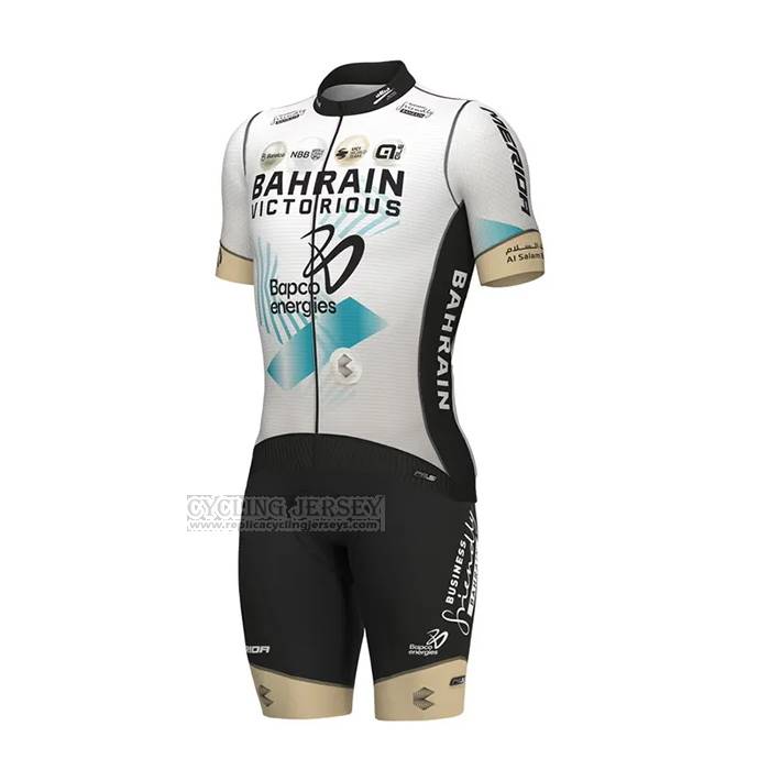 2023 Cycling Jersey Bahrain Victorious White Short Sleeve and Bib Short